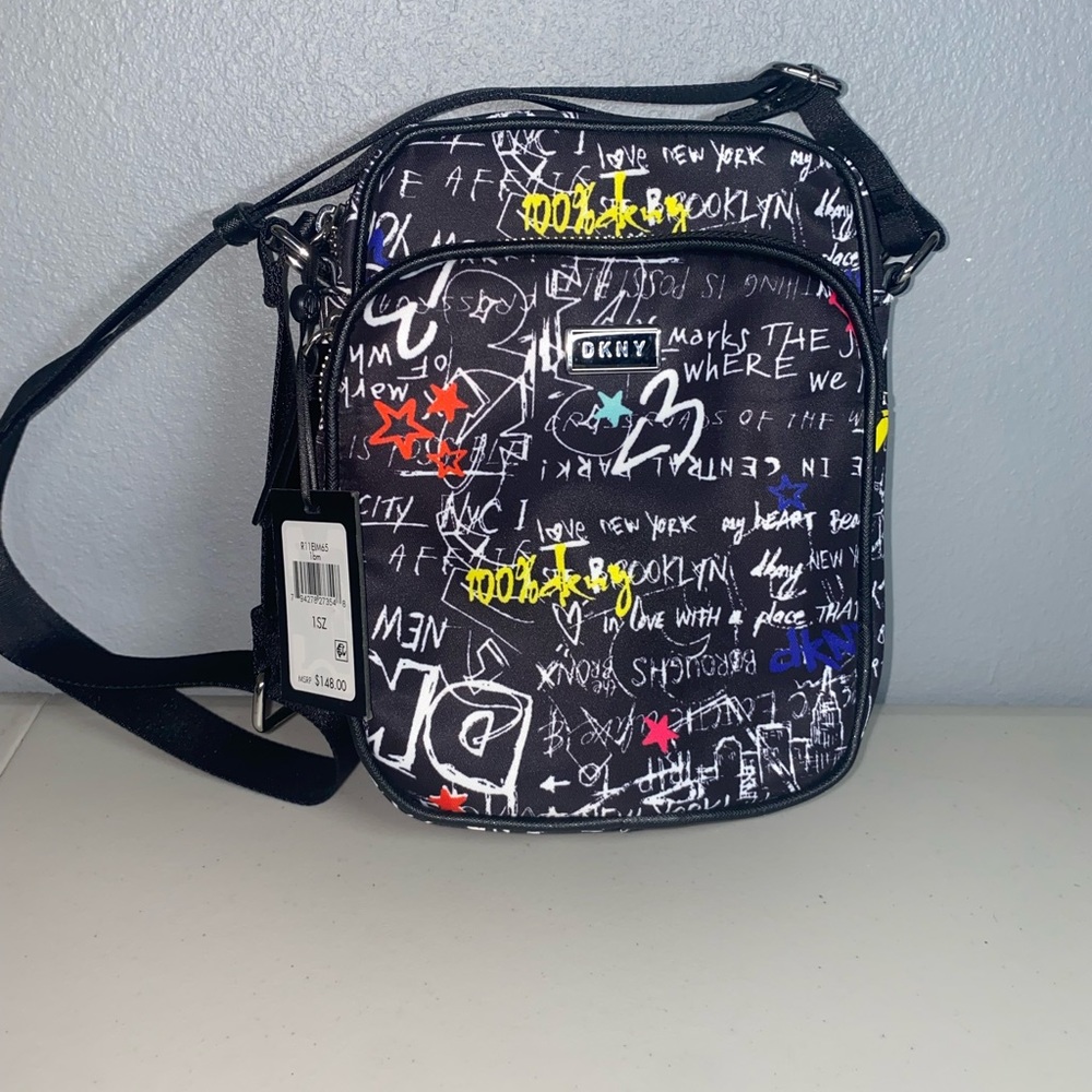 DKNY Gigi double zip graffiti crossbody bag